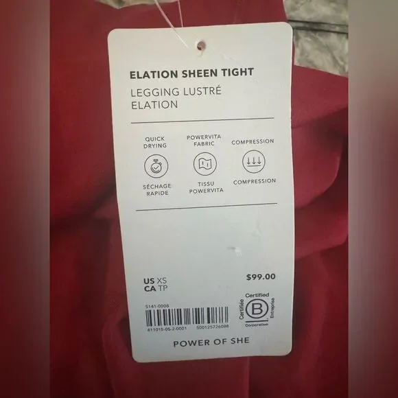 NWT New ATHLETA Elation Shine Tight Legging Metallic Decadent Red XS - Picture 4 of 4